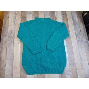 Greek Knitwear Men L Thick New Wool Sweater Knit Chunky Fisherman Teal Blue